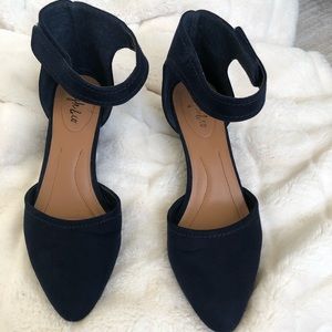 Navy blue wedge with ankle strap